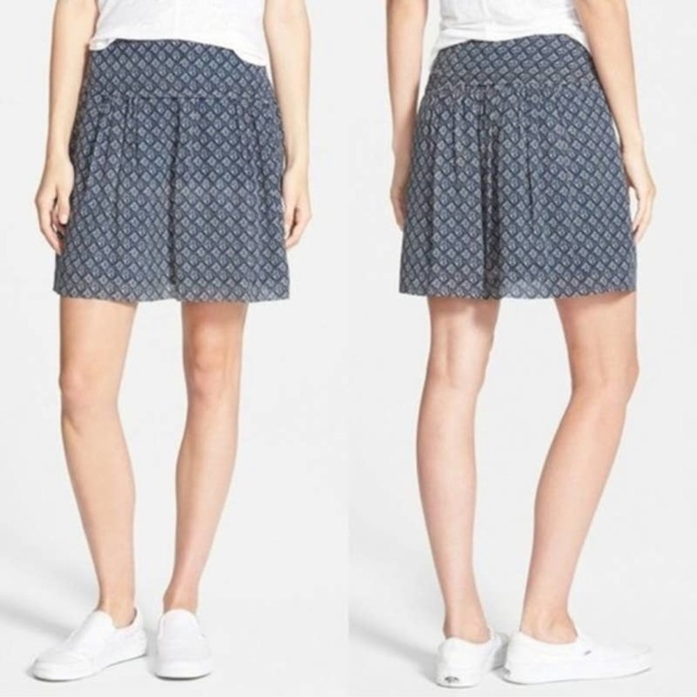 Madewell Blue Geometric 100% Silk Nico Skirt